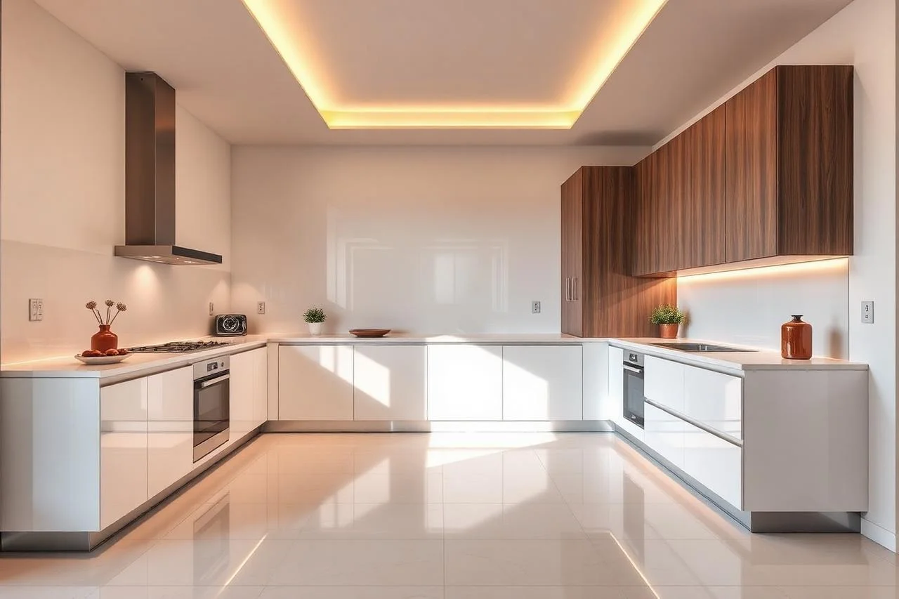 Cozinha reformada com marcenaria planejada e iluminação em sanca em São Paulo